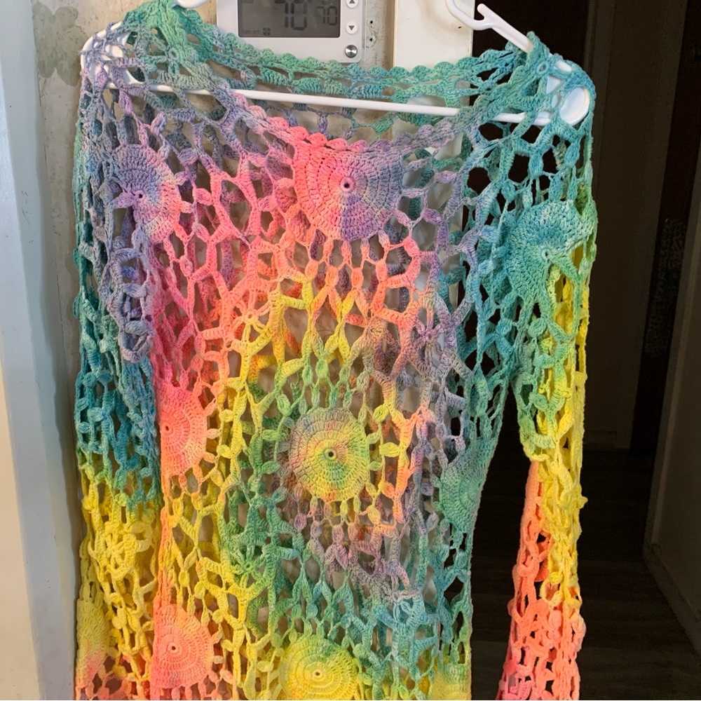 UNIF Multicolor Tie Dye Rainbow Crochet Astra Mini Dress Size S EUC - Picture 4 of 12